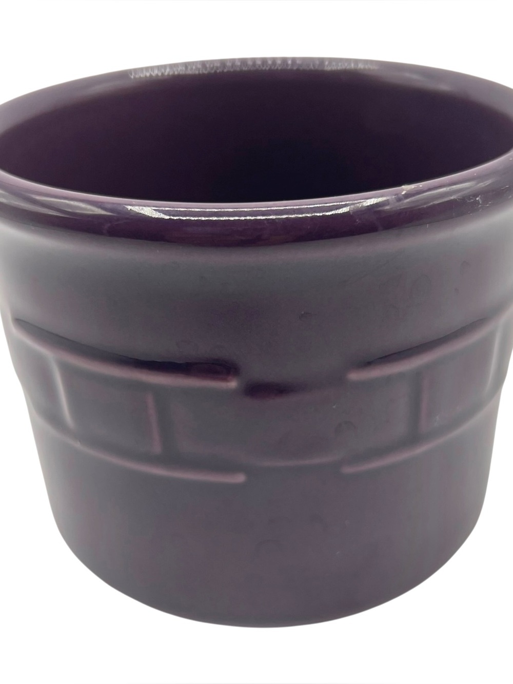 Longaberger Pottery 1 Pint Crock Cornflower Eggplant Purple Basket Weave USA